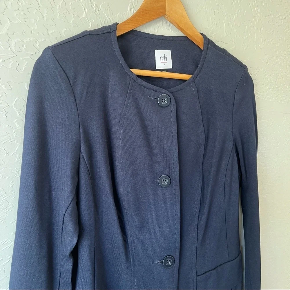 CAbi Navy Lido Ponte Knit Long Blazer Jacket 5093